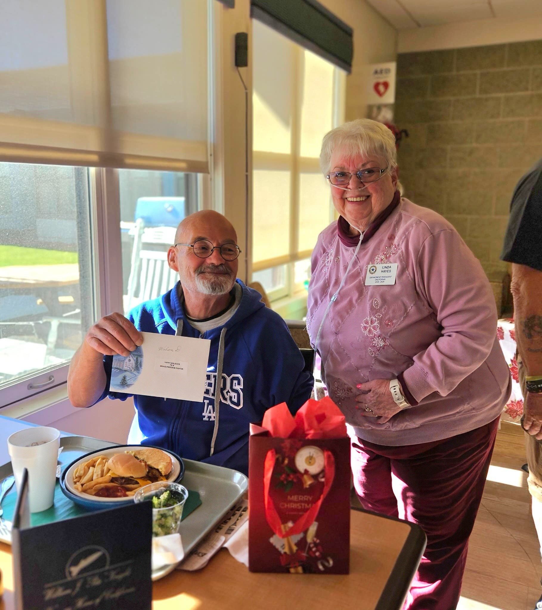 12-11-24 - ALA District 20 hosted a Christmas party for the Pete Knight Veterans Home in Lancaster, California. There were 39 Veterans that participated. Each received a $50 bill. Small gifts and gift cards, to the movie theater and restaurants, were given to the home for the group. Article &amp; Photo Credit: Krista Young.